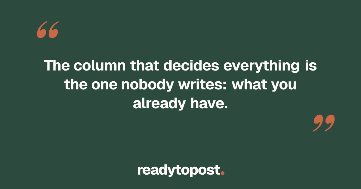 Build a table of content ideas in 6 columns